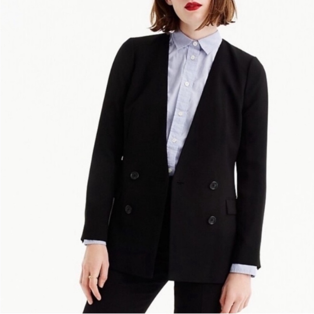 BOGO! J. Crew French Girl Blazer Double Breasted Collarless Crepe Black Size 2